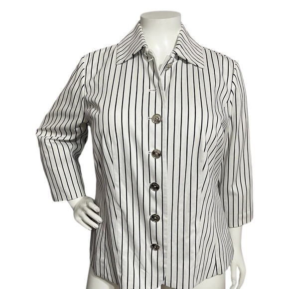 ⭐️Chaps White & Black Striped 100% Cotton Button Front Blazer / Jacket S… - Picture 1 of 9